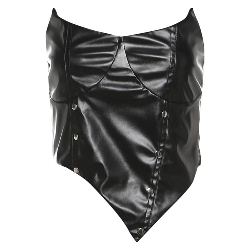 PU leather irregular backless tube top  | Festival Outfits Women