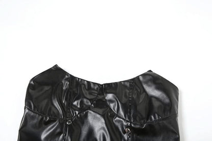 PU leather irregular backless tube top  | Festival Outfits Women