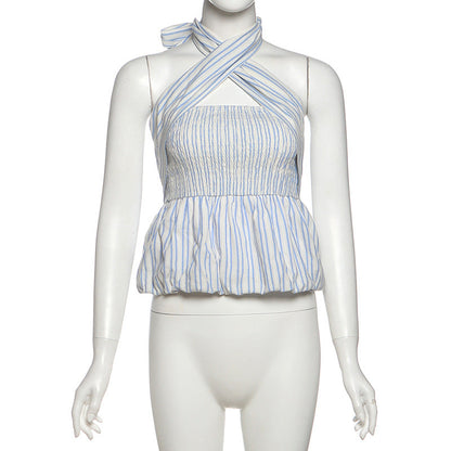 Striped print smocked halter top  | Festival Outfits Women