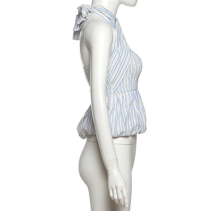 Striped print smocked halter top  | Festival Outfits Women