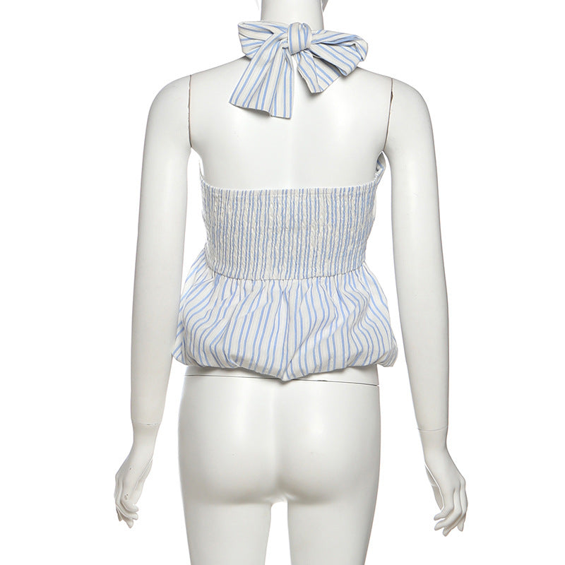 Striped print smocked halter top  | Festival Outfits Women