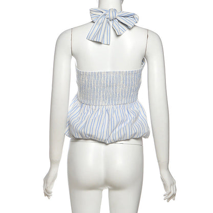 Striped print smocked halter top  | Festival Outfits Women