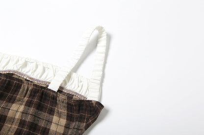 Plaid lace up zip-up cami top  | Festival Outfits Women