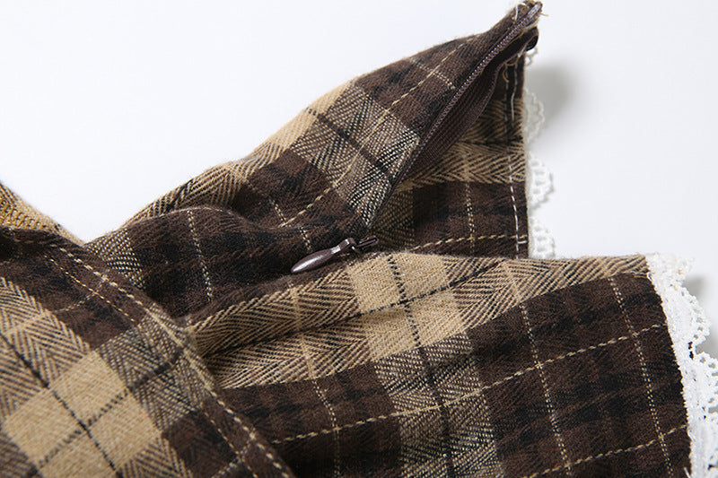 Plaid irregular zip-up lace hem mini skirt  | Festival Outfits Women
