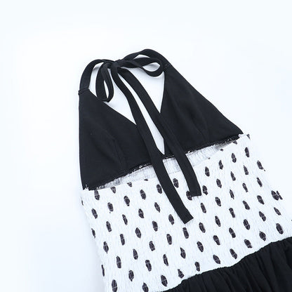 Halter polka dot v neck smocked mini dress  | Festival Outfits Women