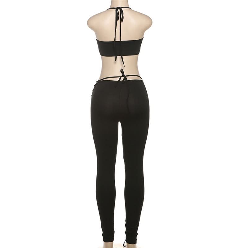 Self tie halter square neck lace up pant set  | Festival Outfits Women