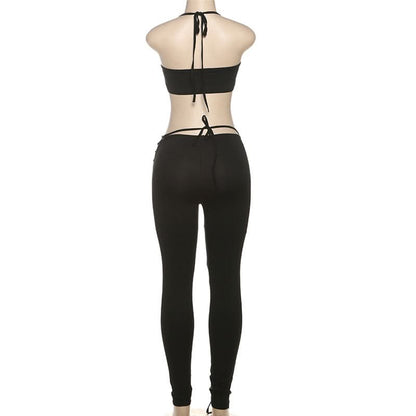 Self tie halter square neck lace up pant set  | Festival Outfits Women