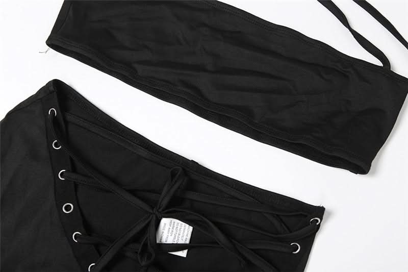 Self tie halter square neck lace up pant set  | Festival Outfits Women