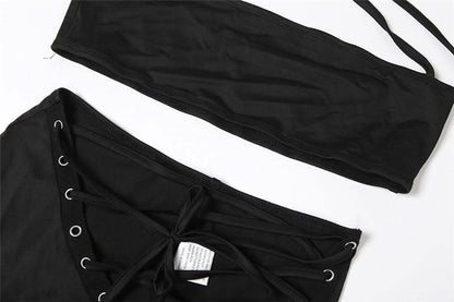 Self tie halter square neck lace up pant set  | Festival Outfits Women