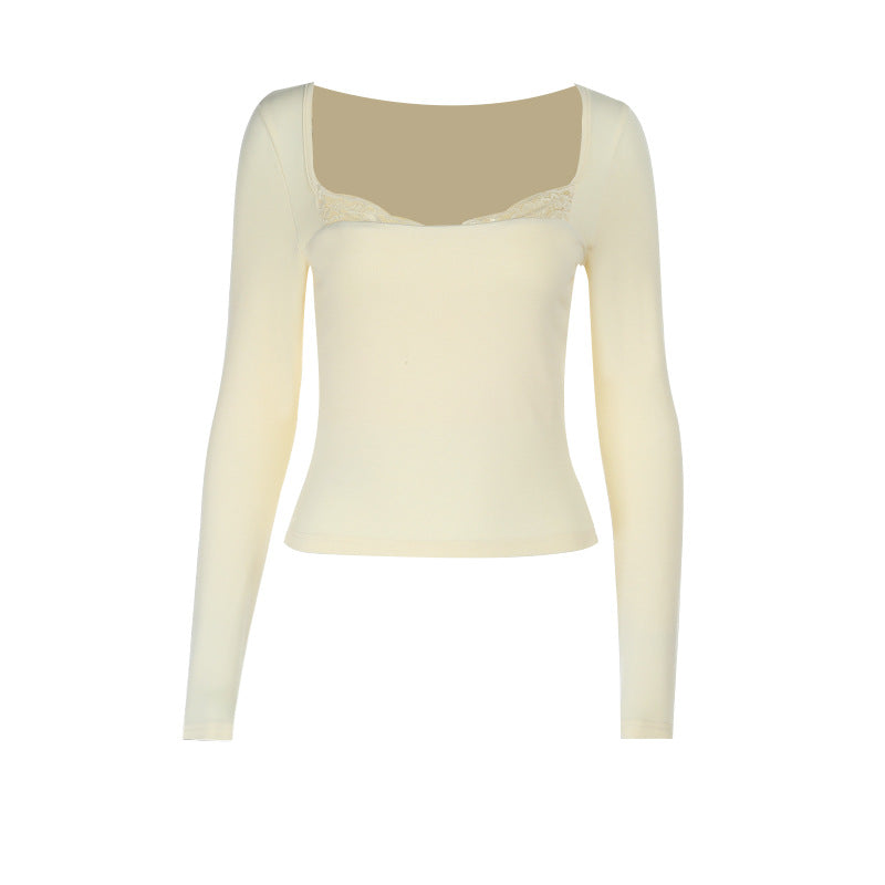 Lace hem long sleeve solid top  | Festival Outfits Women