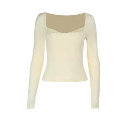 Lace hem long sleeve solid top  | Festival Outfits Women