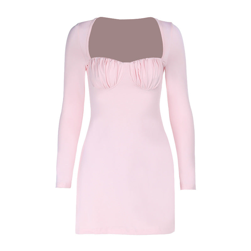 Ruched long sleeve solid mini dress  | Festival Outfits Women