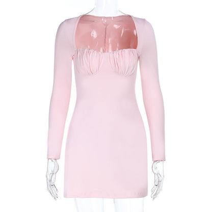 Ruched long sleeve solid mini dress  | Festival Outfits Women
