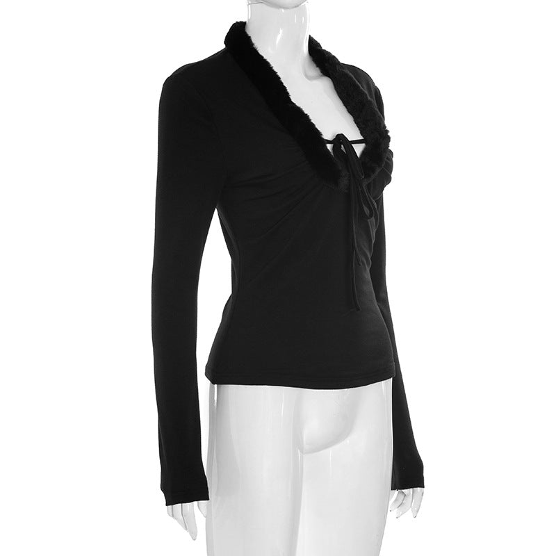 Long sleeve fluffy solid top  | Festival Outfits Women