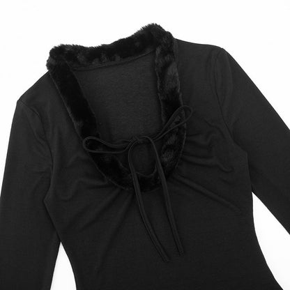 Long sleeve fluffy solid top  | Festival Outfits Women