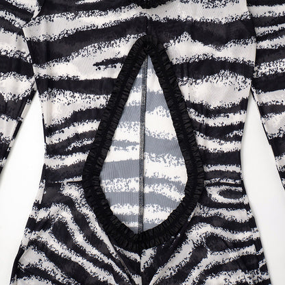 Zebra print hollow out slit ruffle cut out maxi dress  | Festival Outfits Women