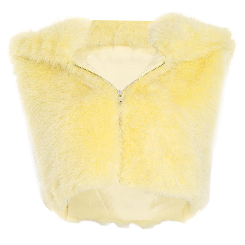 Hoodie sleeveless zip-up fluffy top  | Festival Outfits Women