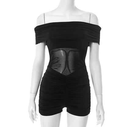 Off shoulder ruched solid romper  | Festival Outfits Women