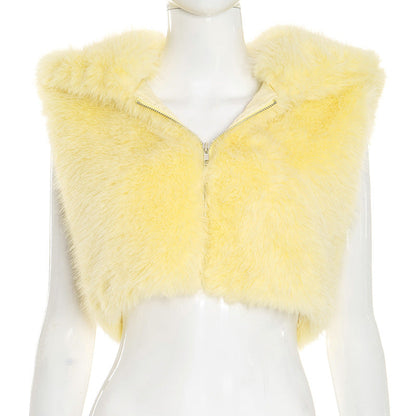 Hoodie sleeveless zip-up fluffy top  | Festival Outfits Women
