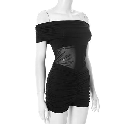 Off shoulder ruched solid romper  | Festival Outfits Women