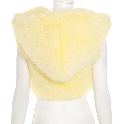 Hoodie sleeveless zip-up fluffy top  | Festival Outfits Women
