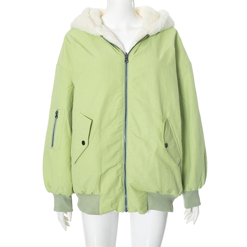 Long sleeve hoodie fluffy 2-way pocket zip-up coat top  | Festival Outfits Women