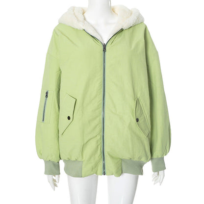 Long sleeve hoodie fluffy 2-way pocket zip-up coat top  | Festival Outfits Women