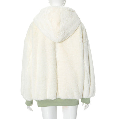 Long sleeve hoodie fluffy 2-way pocket zip-up coat top  | Festival Outfits Women
