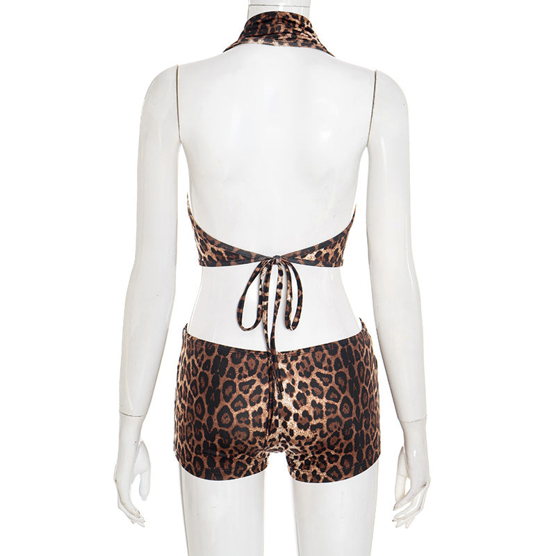Halter leopard print self tie romper  | Festival Outfits Women