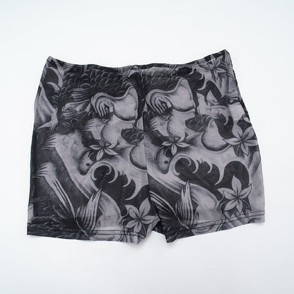 Long sleeve abstract zip-up mesh short pant set  | Festival Outfits Women