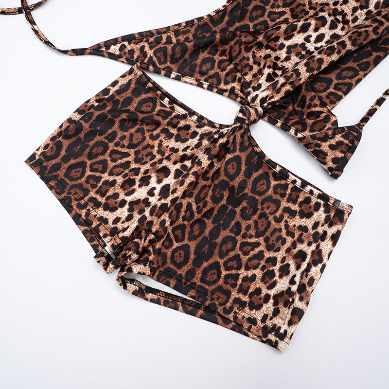 Halter leopard print self tie romper  | Festival Outfits Women