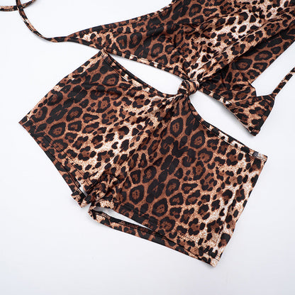 Halter leopard print self tie romper  | Festival Outfits Women