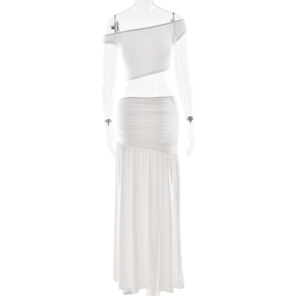 Ruched high slit irregular solid maxi skirt set  | Festival Outfits Women