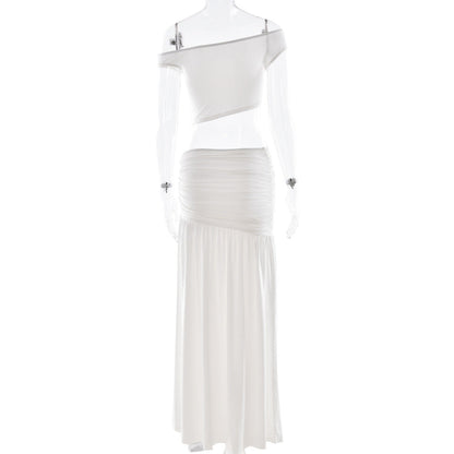 Ruched high slit irregular solid maxi skirt set  | Festival Outfits Women