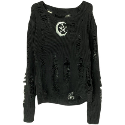 Long sleeve hollow out knitted round neck cut out top  | Festival Outfits Women