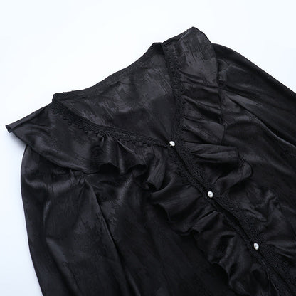 Long sleeve v neck ruffle button top  | Festival Outfits Women