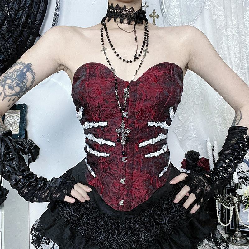 Skeleton hand pattern corset button top  | Festival Outfits Women
