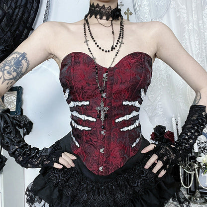 Skeleton hand pattern corset button top  | Festival Outfits Women