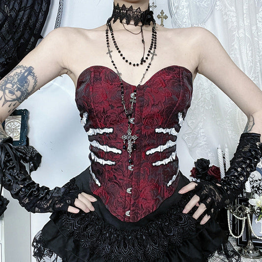 Skeleton hand pattern corset button top  | Festival Outfits Women