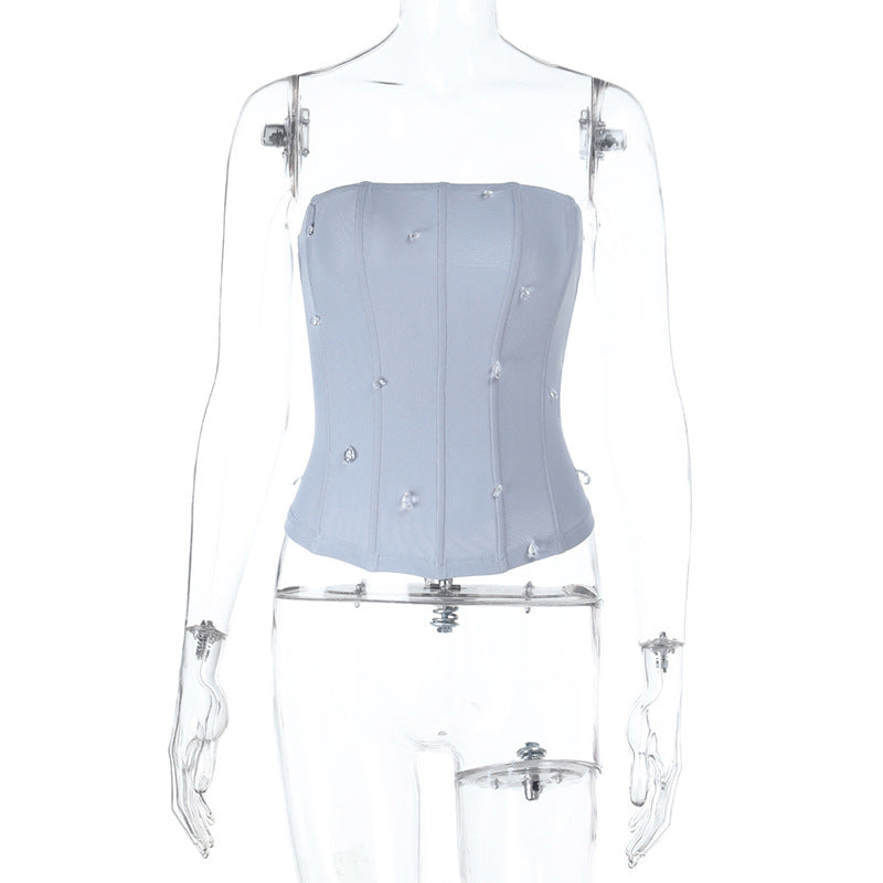 Droplet shaped applique zip-up corset tube top  | Festival Outfits Women