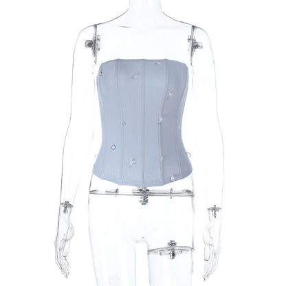 Droplet shaped applique zip-up corset tube top  | Festival Outfits Women