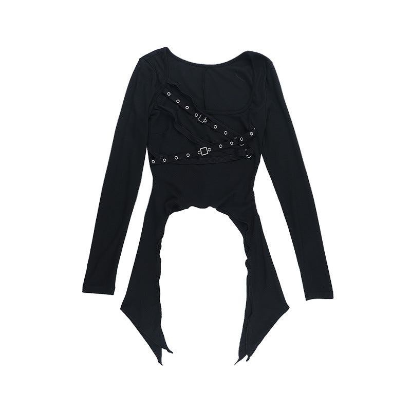 Long sleeve u neck irregular top  | Festival Outfits Women