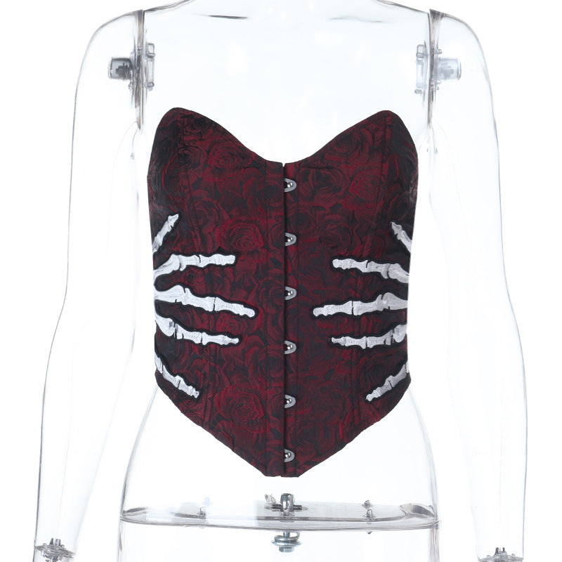 Skeleton hand pattern corset button top  | Festival Outfits Women