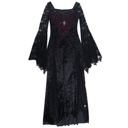 Long flared sleeve beaded velvet maxi dress  | Festival Outfits Women