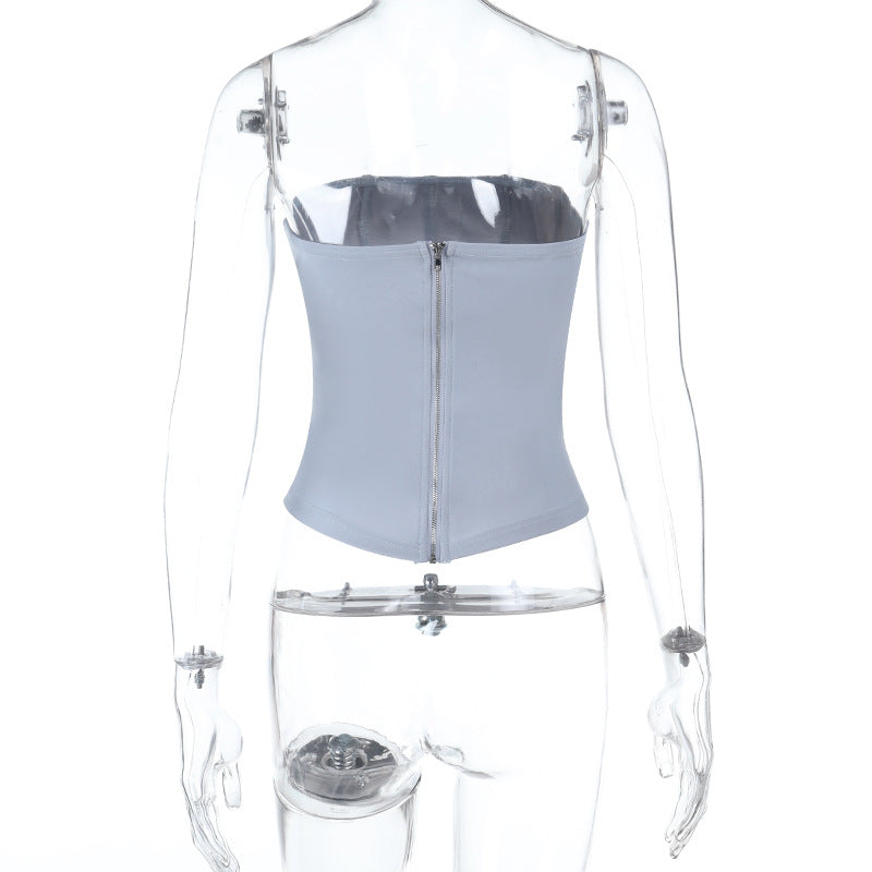 Droplet shaped applique zip-up corset tube top  | Festival Outfits Women