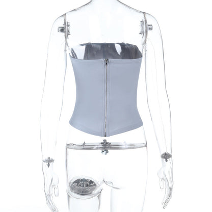 Droplet shaped applique zip-up corset tube top  | Festival Outfits Women