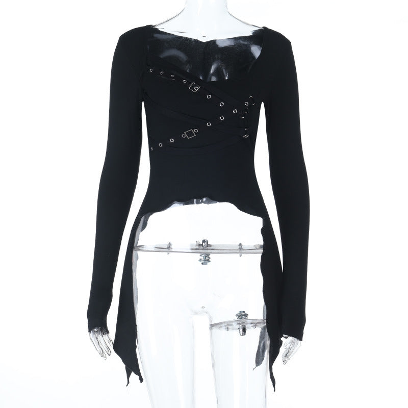 Long sleeve u neck irregular top  | Festival Outfits Women