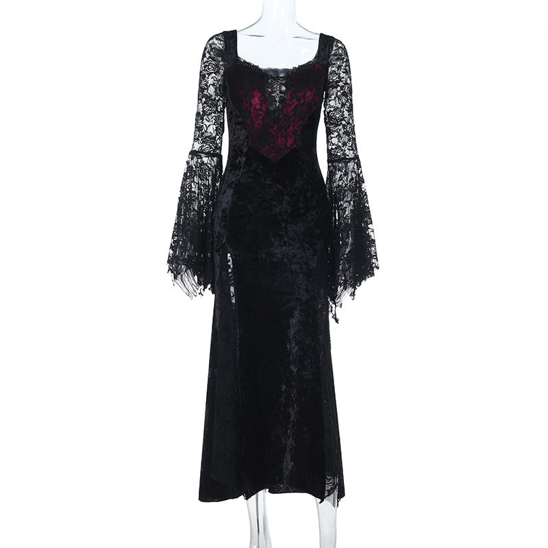 Long flared sleeve beaded velvet maxi dress  | Festival Outfits Women