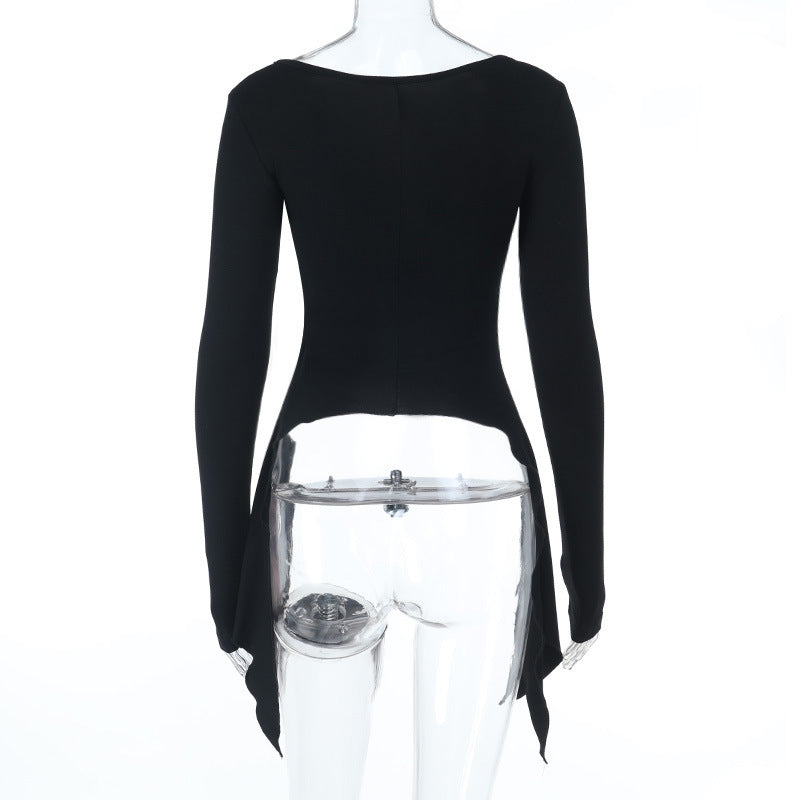 Long sleeve u neck irregular top  | Festival Outfits Women