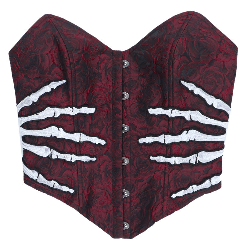 Skeleton hand pattern corset button top  | Festival Outfits Women